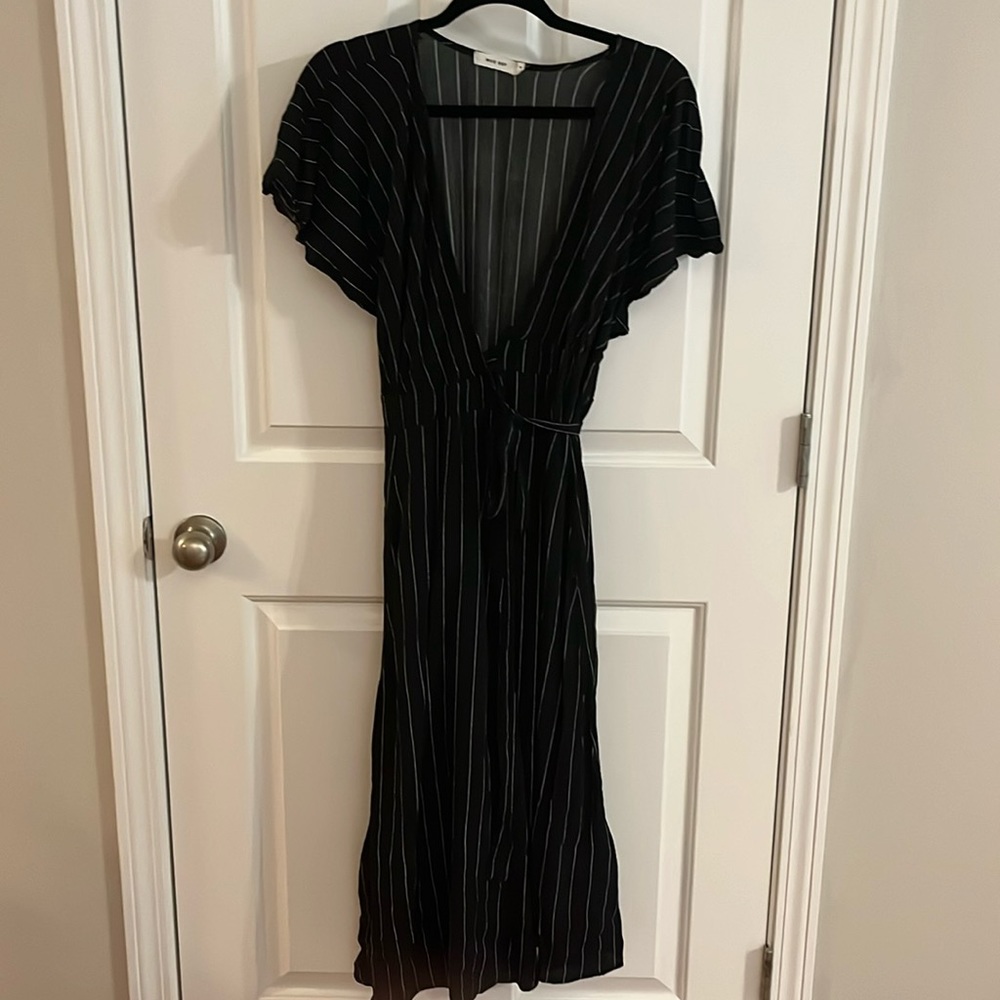 EUC-Charlotte Striped Maxi Wrap Dress, Black and White